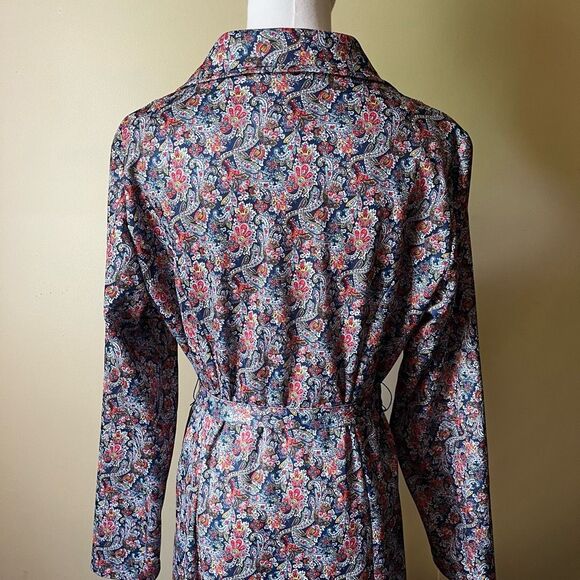 Vintage 70s Long Sleeve Shirt Dress Button Front Tie Waist Size XL‎ Blue Paisley - Picture 5 of 9
